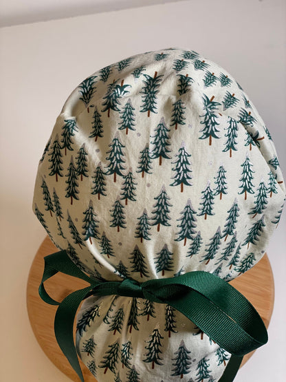 Winter tree women’s scrub cap, Christmas scrub cap, Rifle Paper Co holiday fabric scrub hat, Bonnet Head Designs