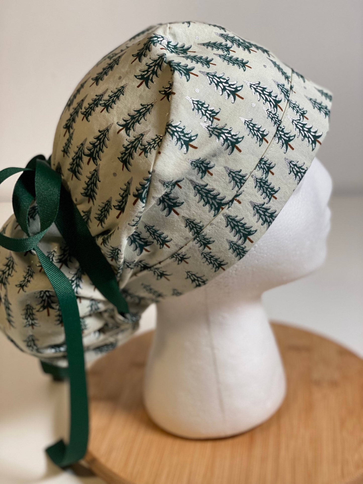 Winter tree women’s scrub cap, Christmas scrub cap, Rifle Paper Co holiday fabric scrub hat, Bonnet Head Designs