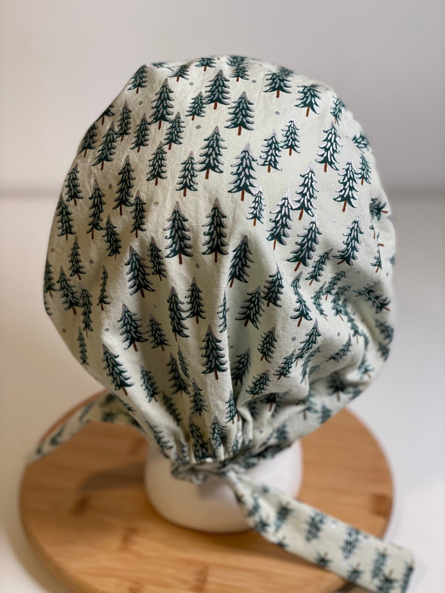 Winter tie back scrub cap, Christmas tree pixie scrub cap, Rifle Paper Co holiday scrub hat, Bonnet Head Designs