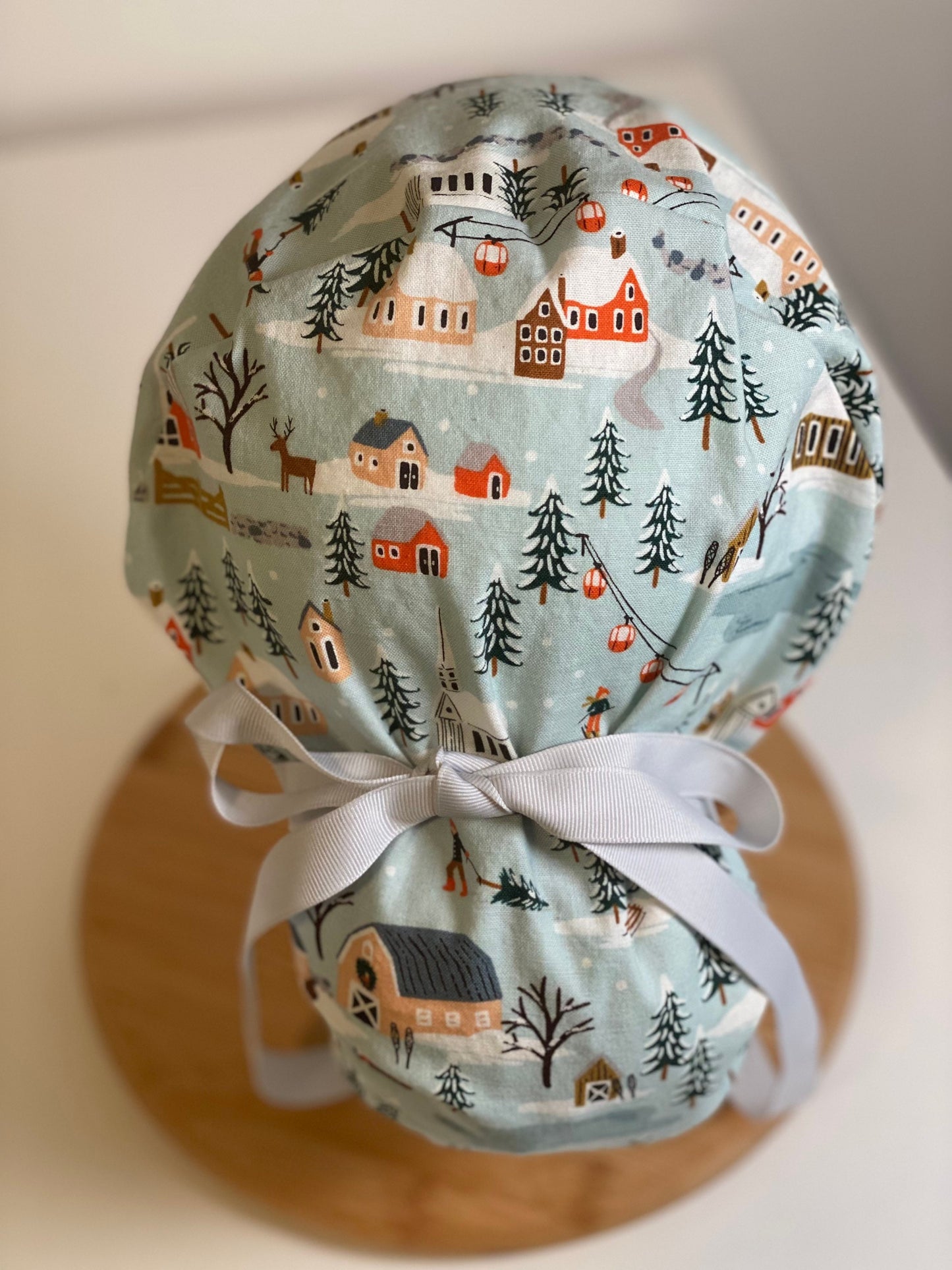 Winter village scrub cap, Rifle Paper fabric scrub hat, Winter women’s scrub hat, Bonnet Head Designs