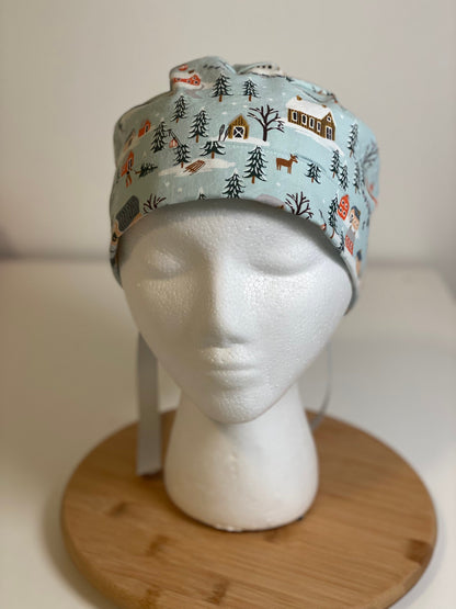 Winter village scrub cap, Rifle Paper fabric scrub hat, Winter women’s scrub hat, Bonnet Head Designs