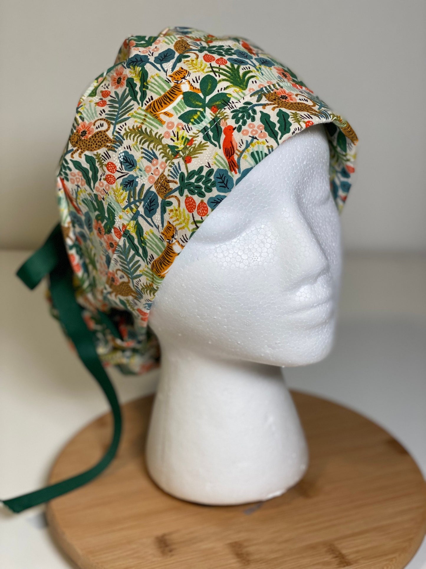 White jungle scrub cap, jungle print scrub cap, tiger print scrub hat, menagerie scrub hat, Bonnet Head Designs