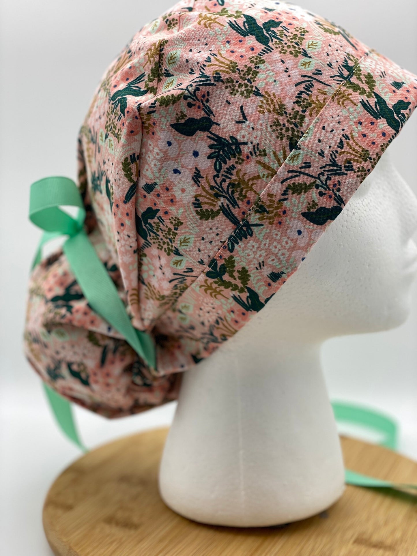 Pink meadow floral scrub cap, Rifle Paper Co fabric scrub hat, pink floral surgical cap, Bonnet Head Designs