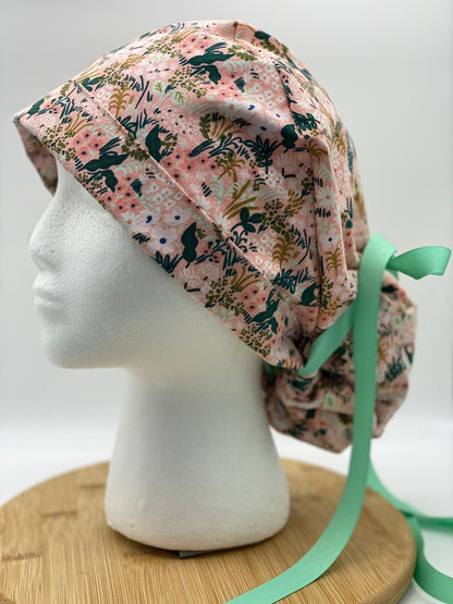 Pink meadow floral scrub cap, Rifle Paper Co fabric scrub hat, pink floral surgical cap, Bonnet Head Designs