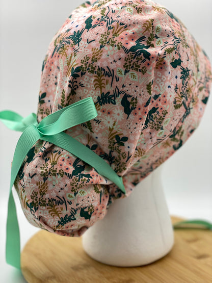 Pink meadow floral scrub cap, Rifle Paper Co fabric scrub hat, pink floral surgical cap, Bonnet Head Designs