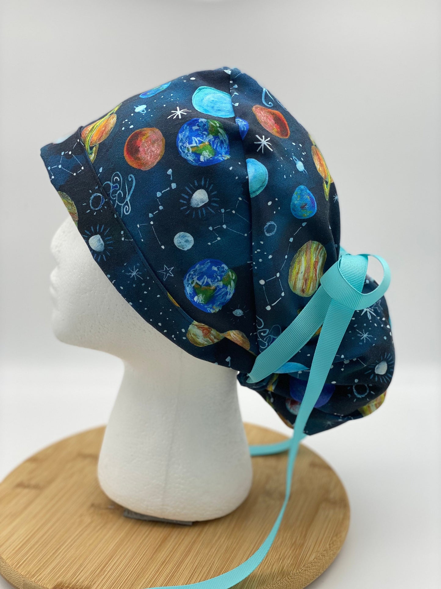 Planet print scrub cap, outer space scrub hat, solar system scrub cap, Bonnet Head Designs