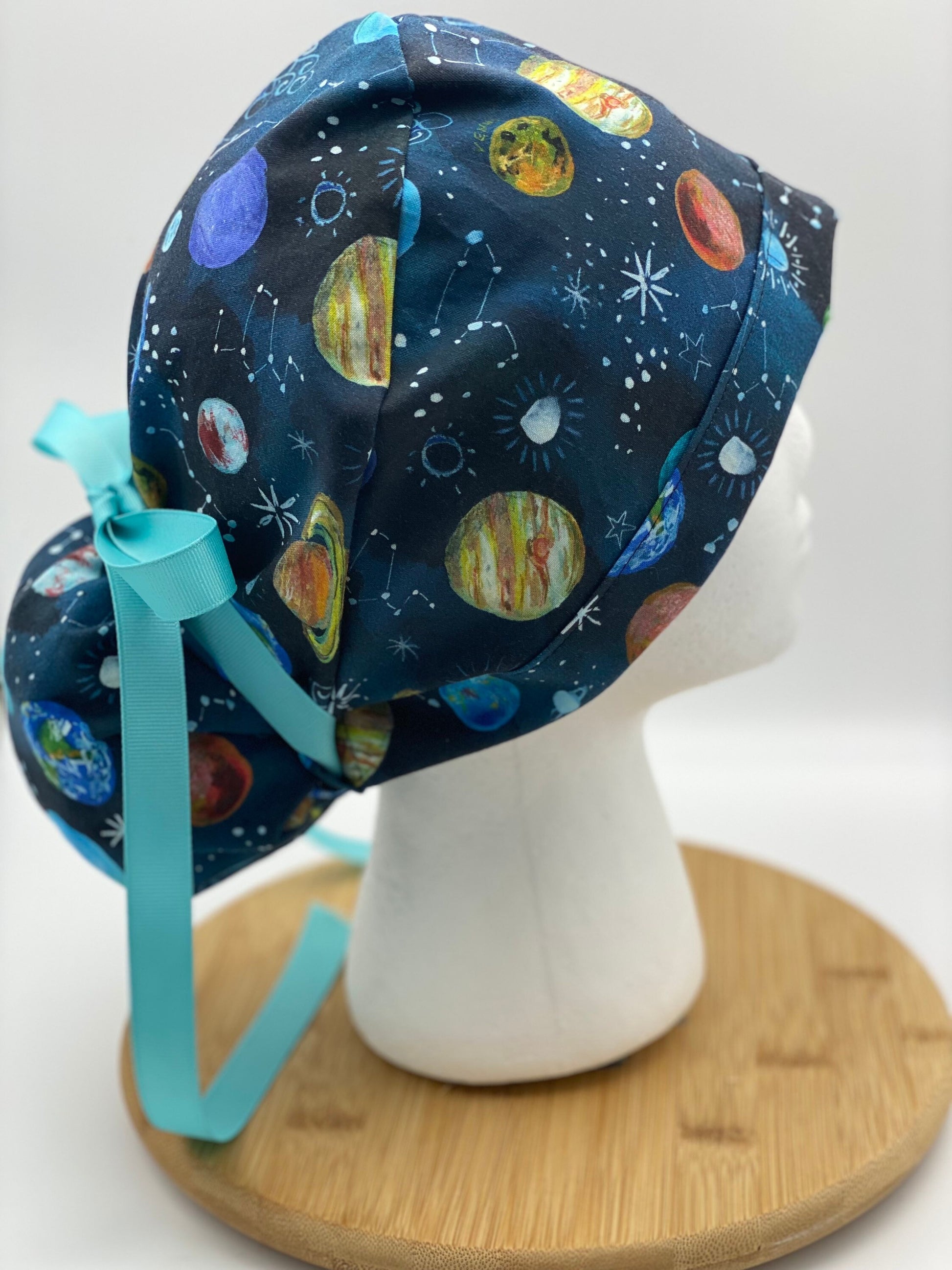 Planet print scrub cap, outer space scrub hat, solar system scrub cap, Bonnet Head Designs