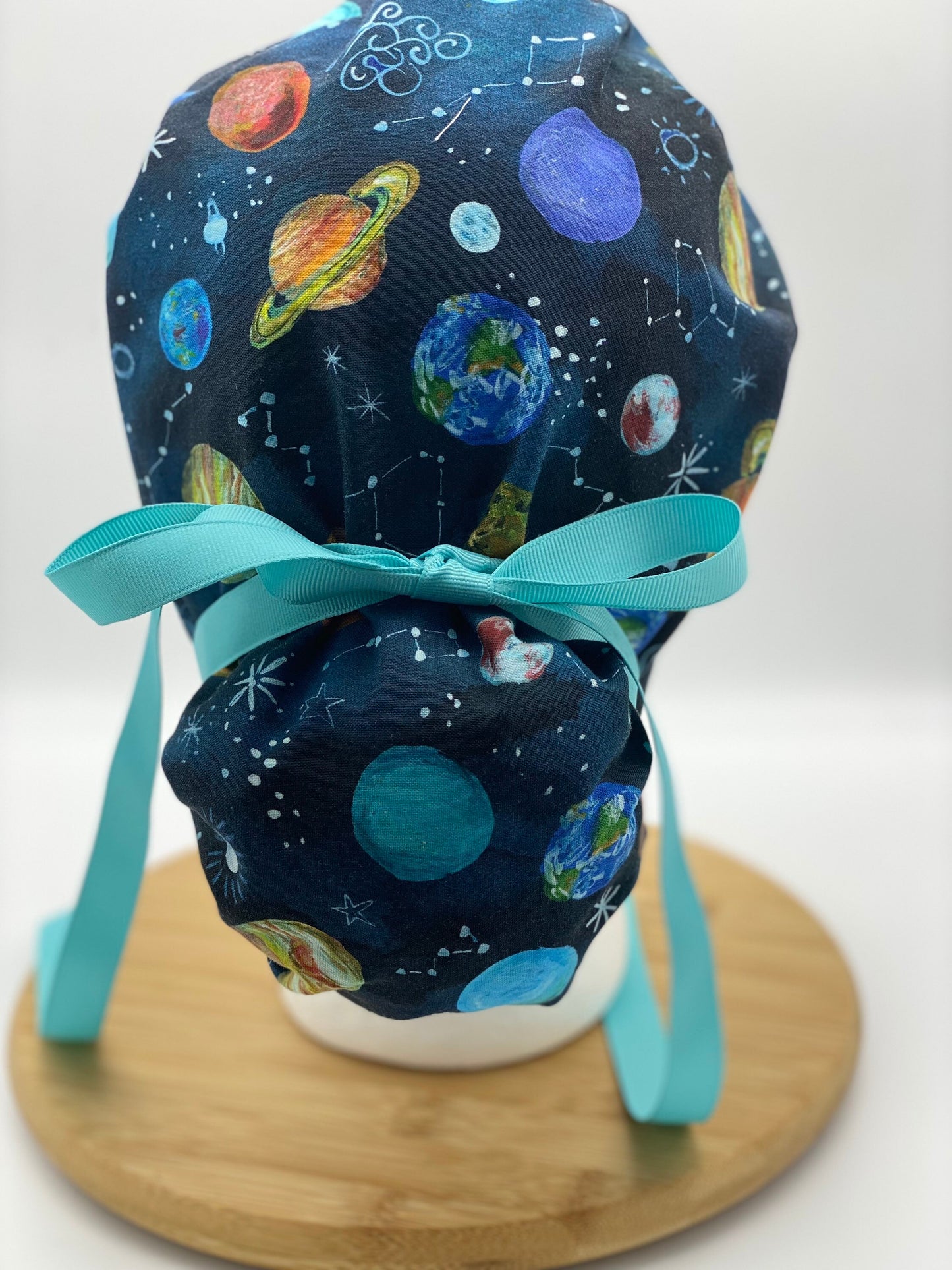 Planet print scrub cap, outer space scrub hat, solar system scrub cap, Bonnet Head Designs