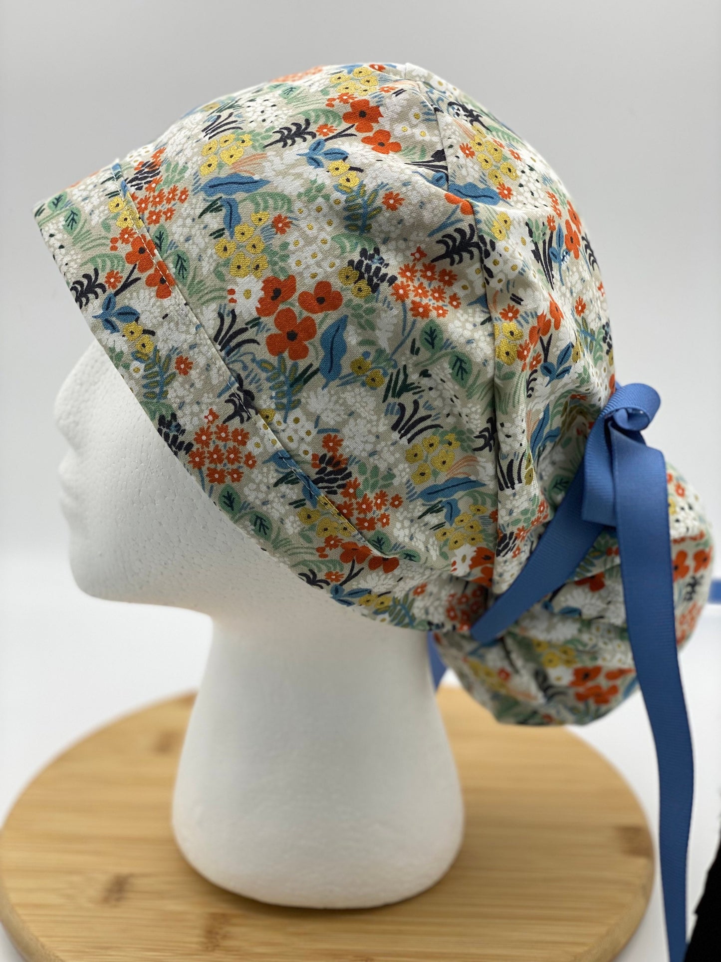 Flax meadow scrub cap, rifle paper floral fabric scrub hat, Bonnet Head Designs