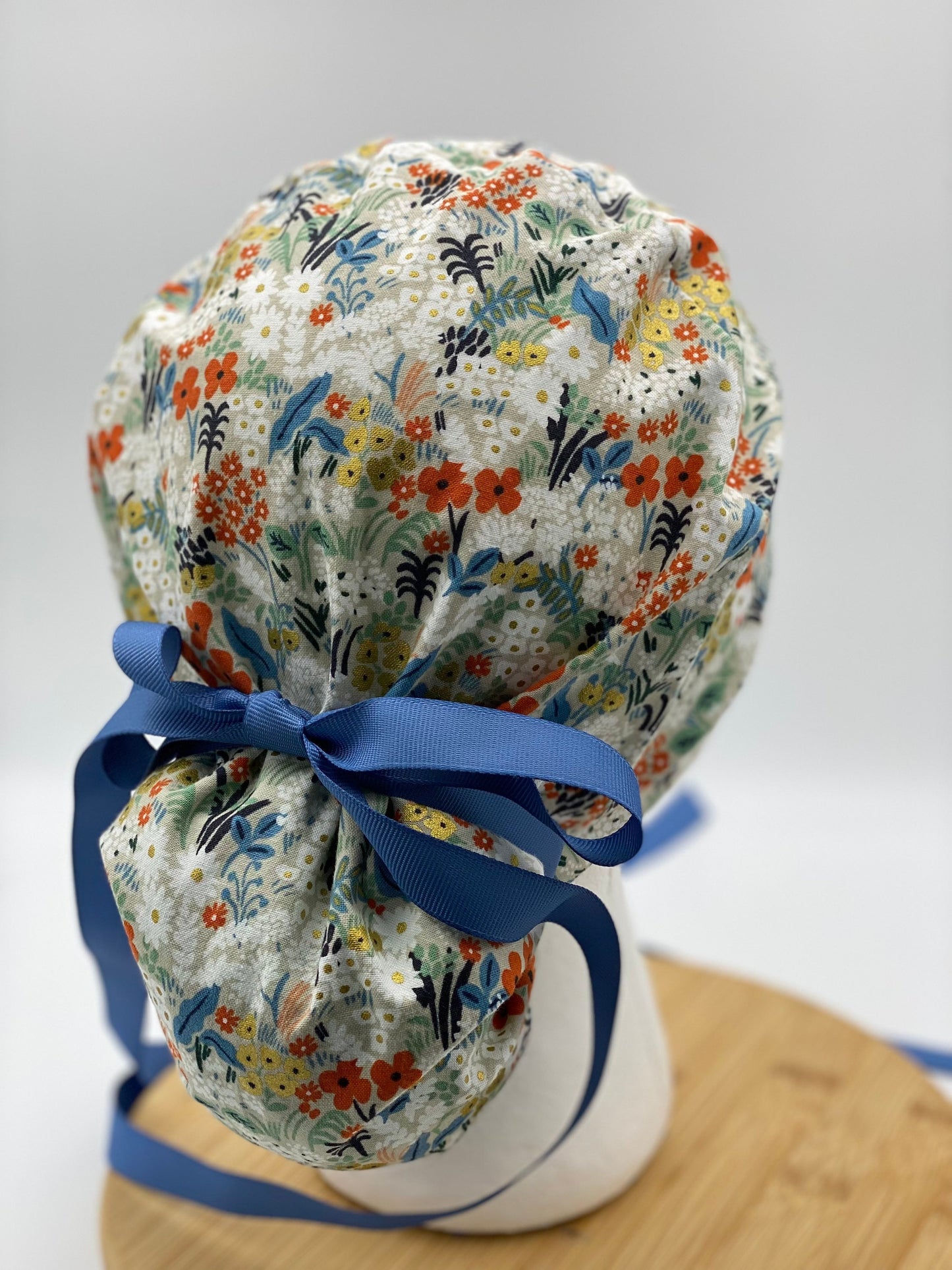 Flax meadow scrub cap, rifle paper floral fabric scrub hat, Bonnet Head Designs