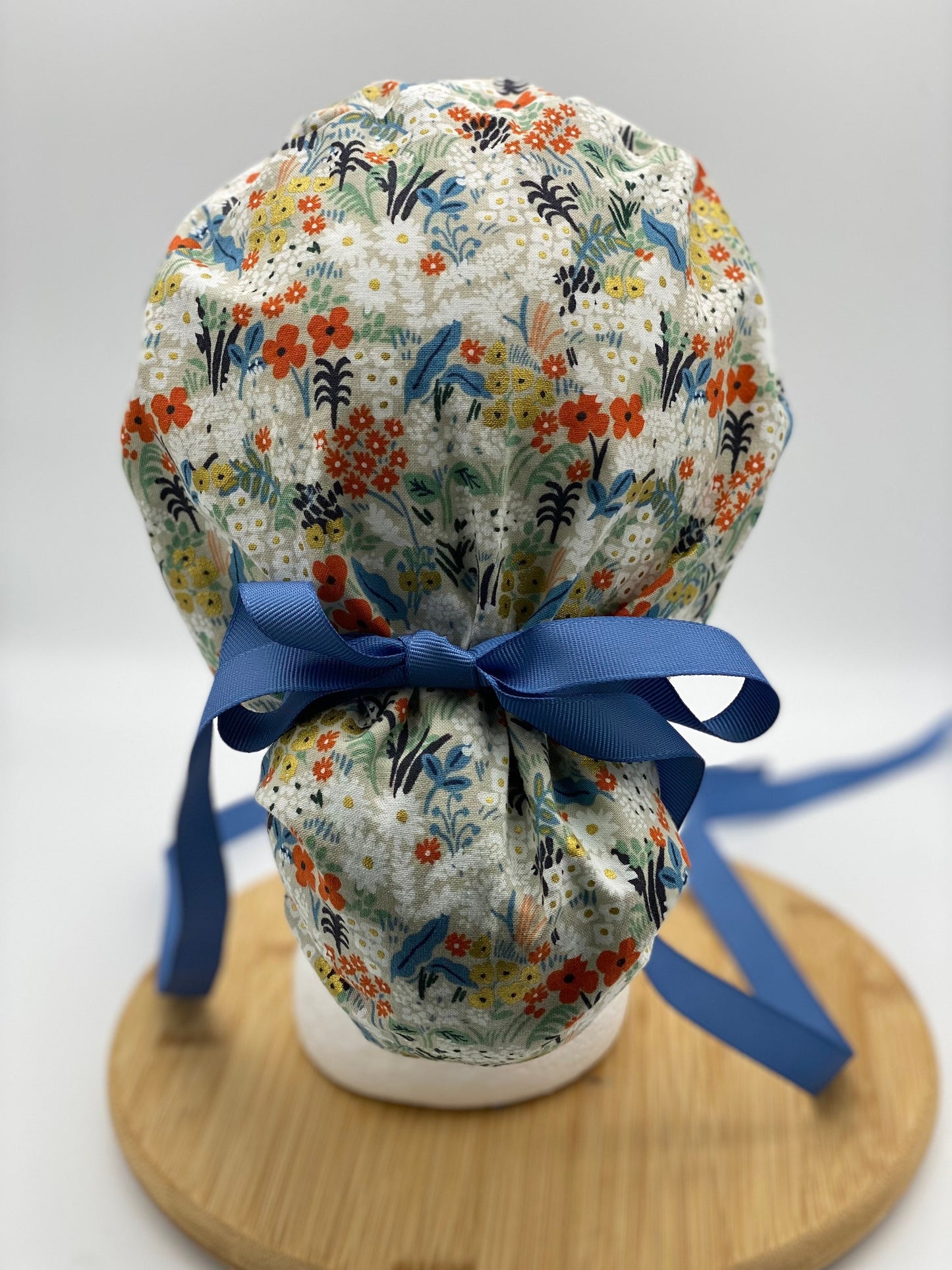 Flax meadow scrub cap, rifle paper floral fabric scrub hat, Bonnet Head Designs