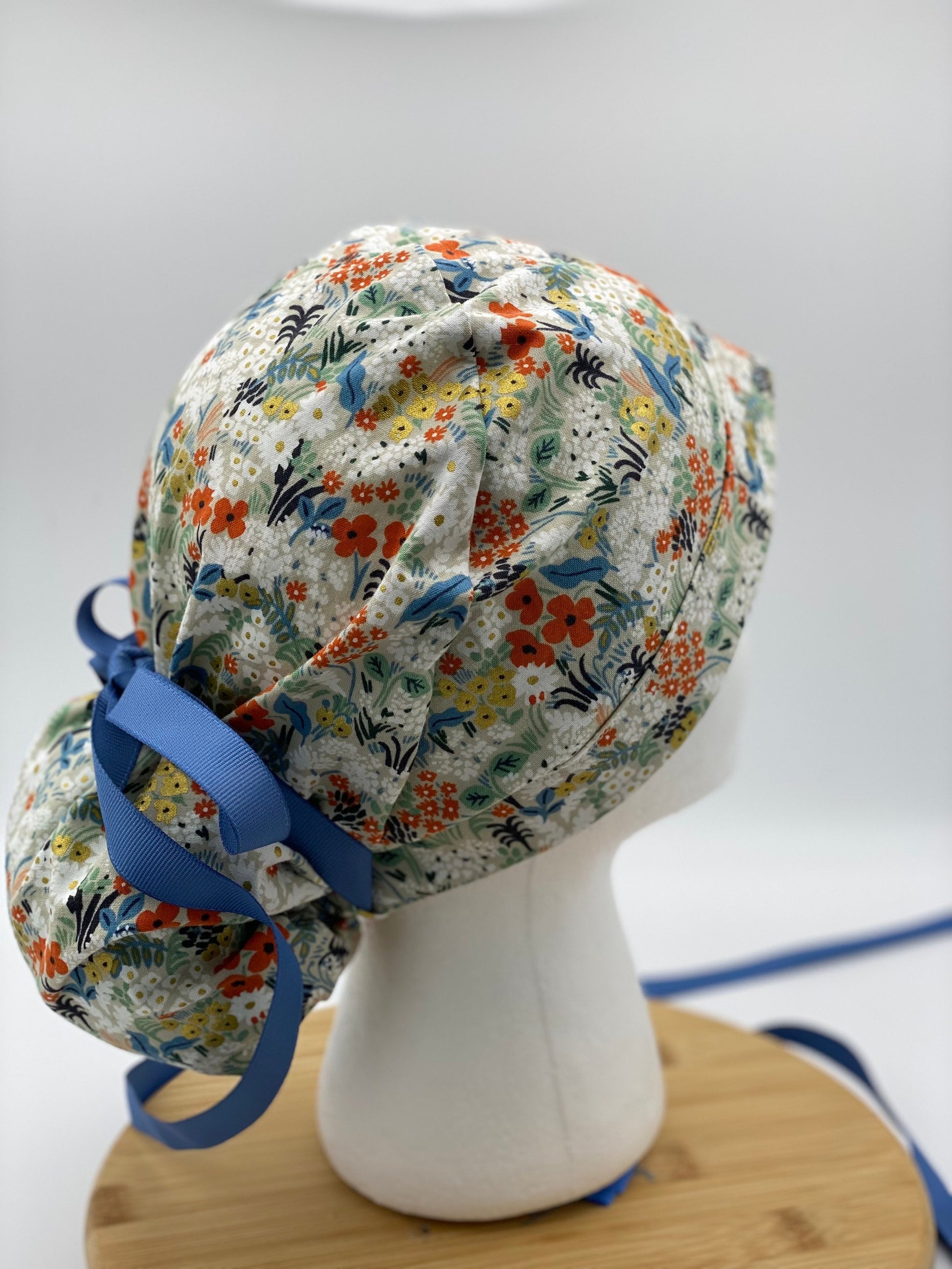 Flax meadow scrub cap, rifle paper floral fabric scrub hat, Bonnet Head Designs