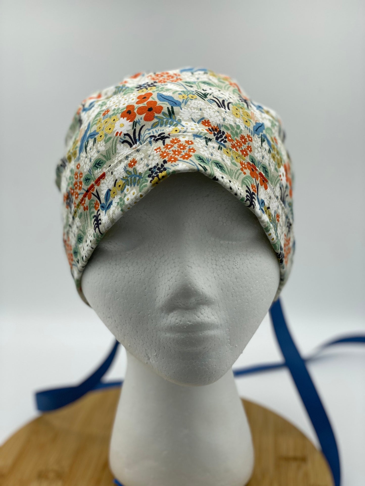 Flax meadow scrub cap, rifle paper floral fabric scrub hat, Bonnet Head Designs