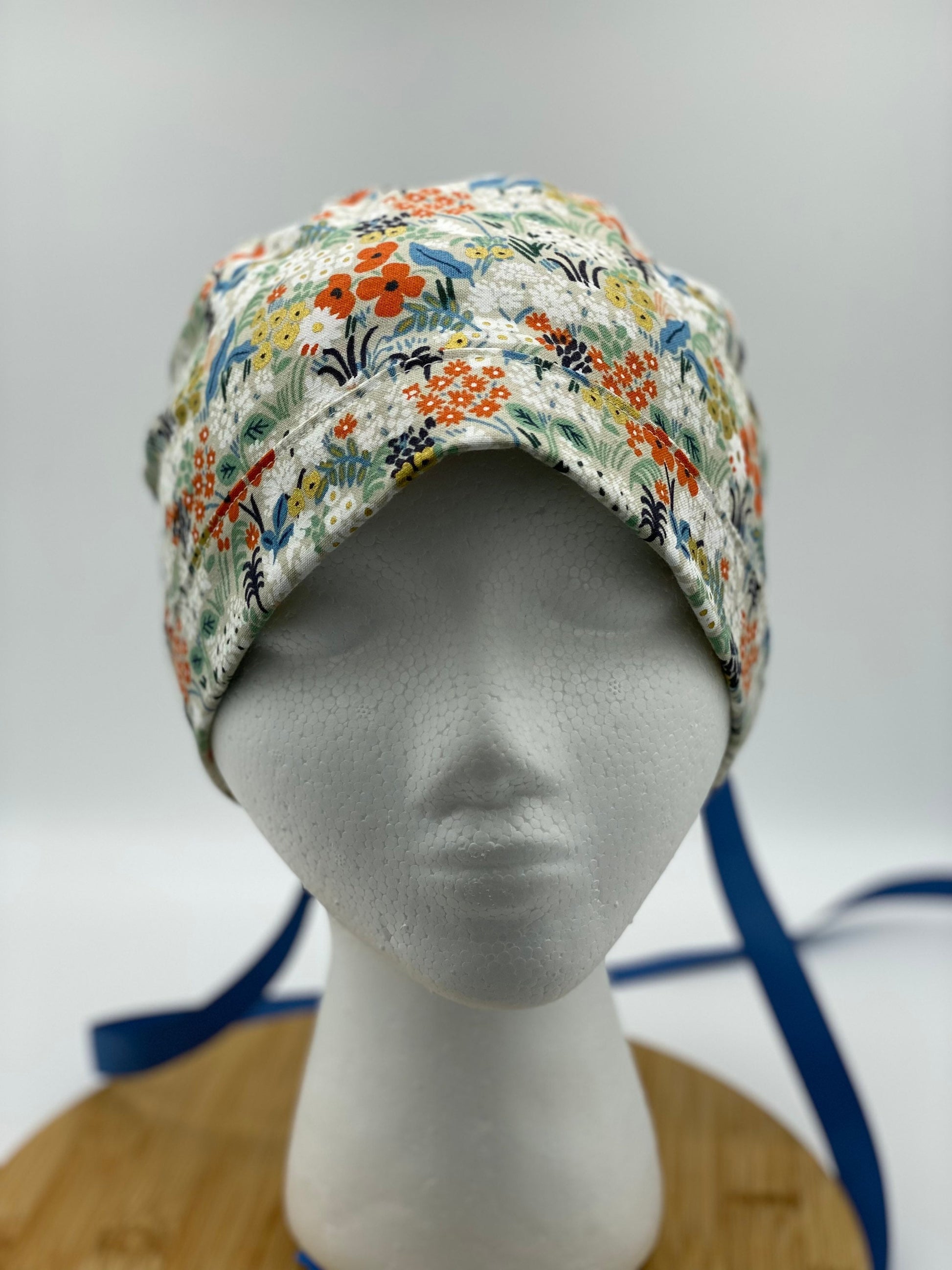 Flax meadow scrub cap, rifle paper floral fabric scrub hat, Bonnet Head Designs