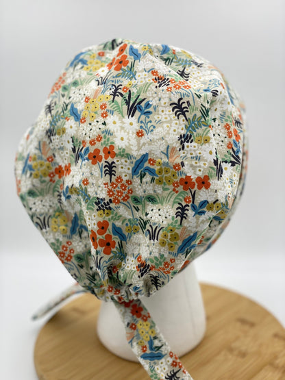 Flax meadow Rifle Paper co fabric scrub cap, flax meadow tie back scrub hat, scrub cap small floral print, Bonnet Head Designs