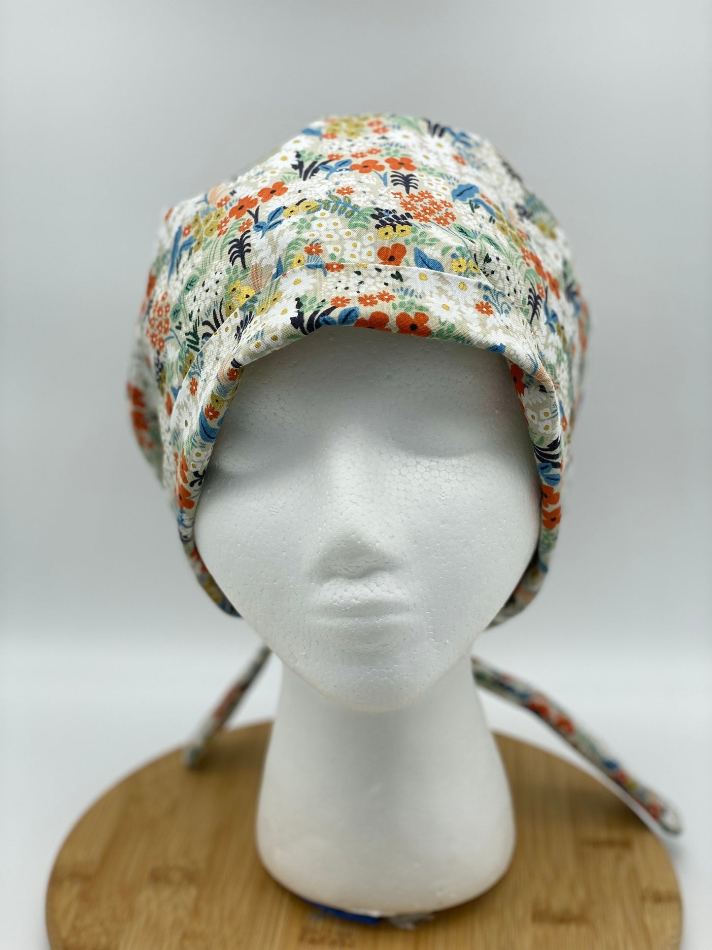 Flax meadow Rifle Paper co fabric scrub cap, flax meadow tie back scrub hat, scrub cap small floral print, Bonnet Head Designs