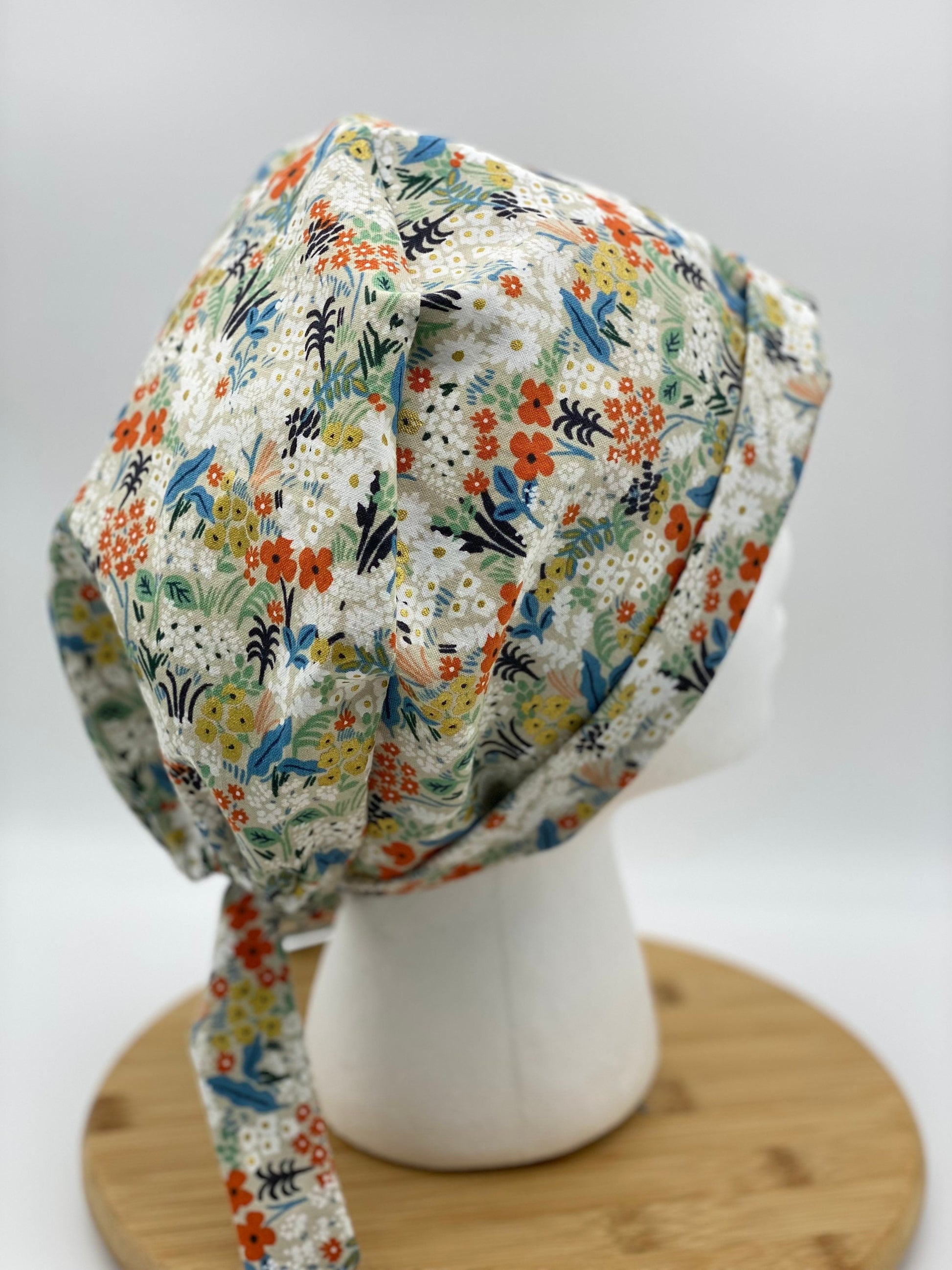 Flax meadow Rifle Paper co fabric scrub cap, flax meadow tie back scrub hat, scrub cap small floral print, Bonnet Head Designs