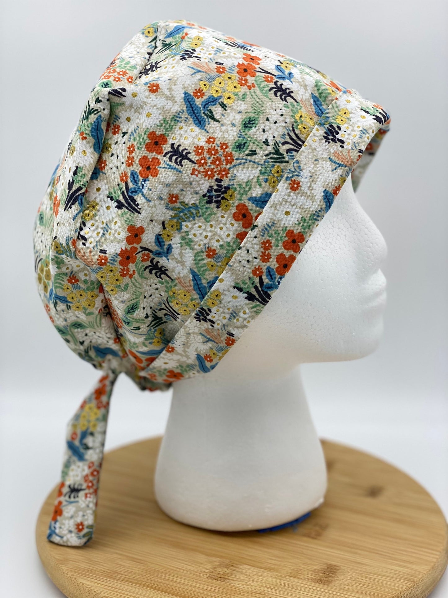 Flax meadow Rifle Paper co fabric scrub cap, flax meadow tie back scrub hat, scrub cap small floral print, Bonnet Head Designs