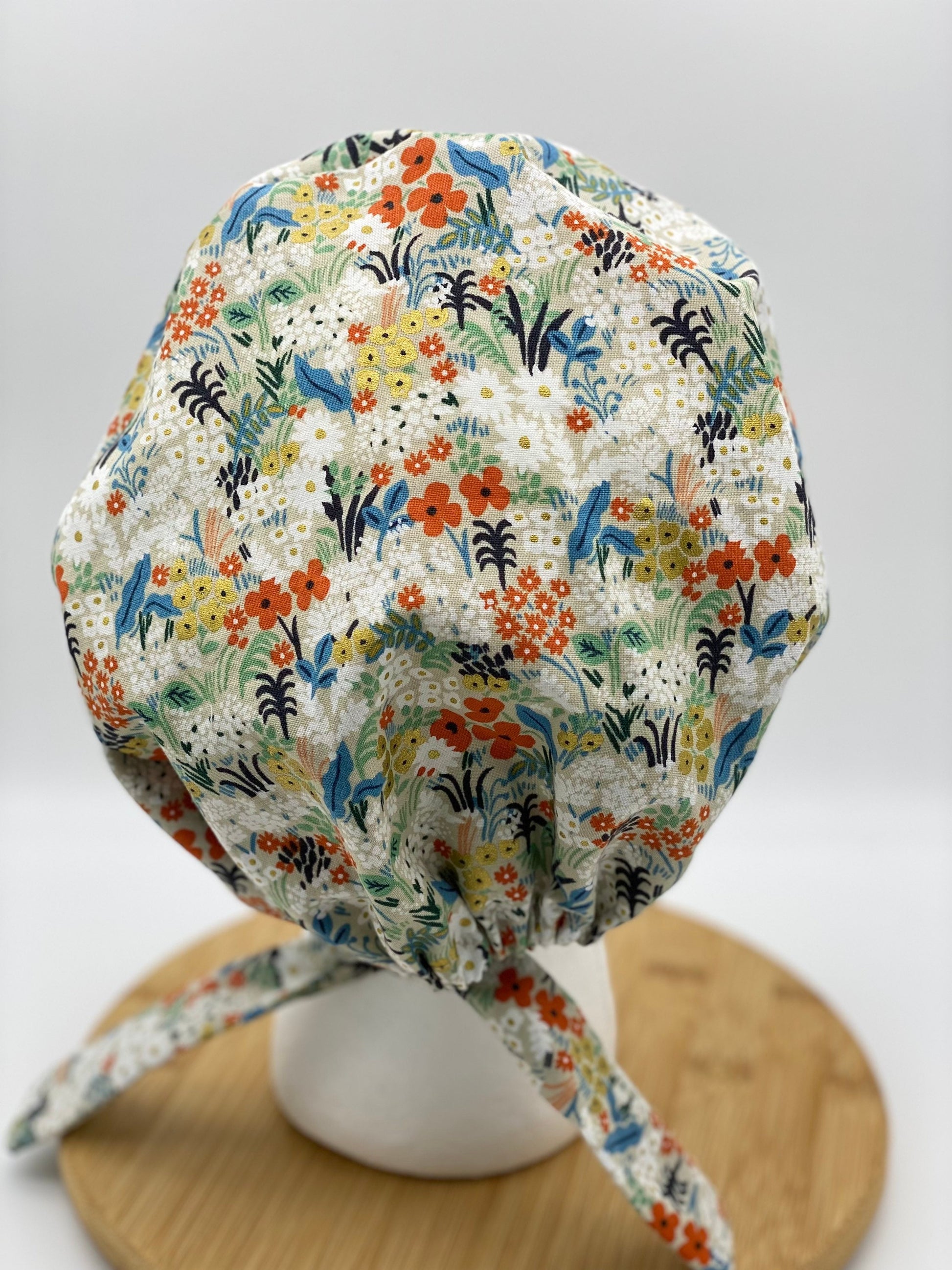 Flax meadow Rifle Paper co fabric scrub cap, flax meadow tie back scrub hat, scrub cap small floral print, Bonnet Head Designs