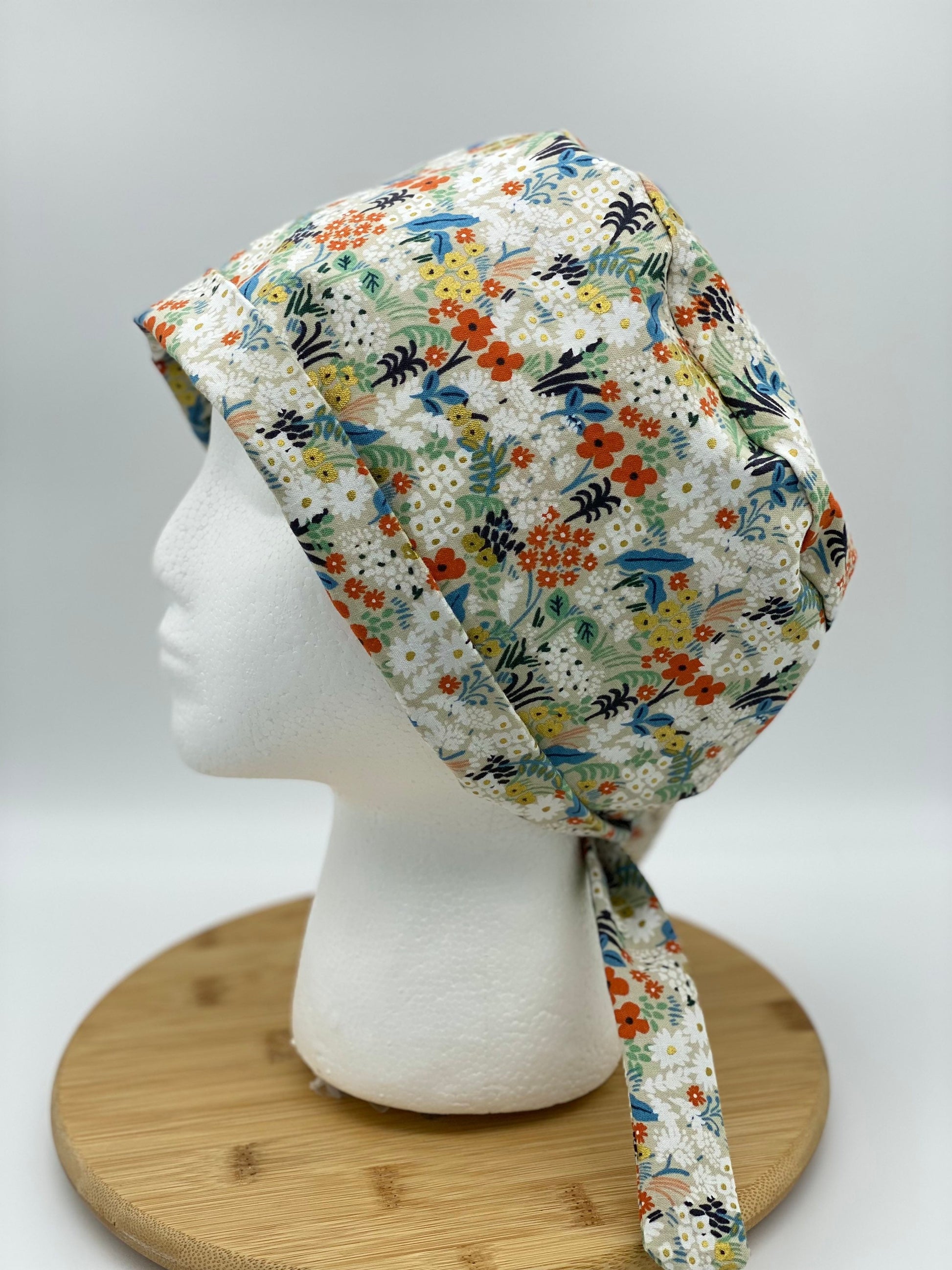 Flax meadow Rifle Paper co fabric scrub cap, flax meadow tie back scrub hat, scrub cap small floral print, Bonnet Head Designs