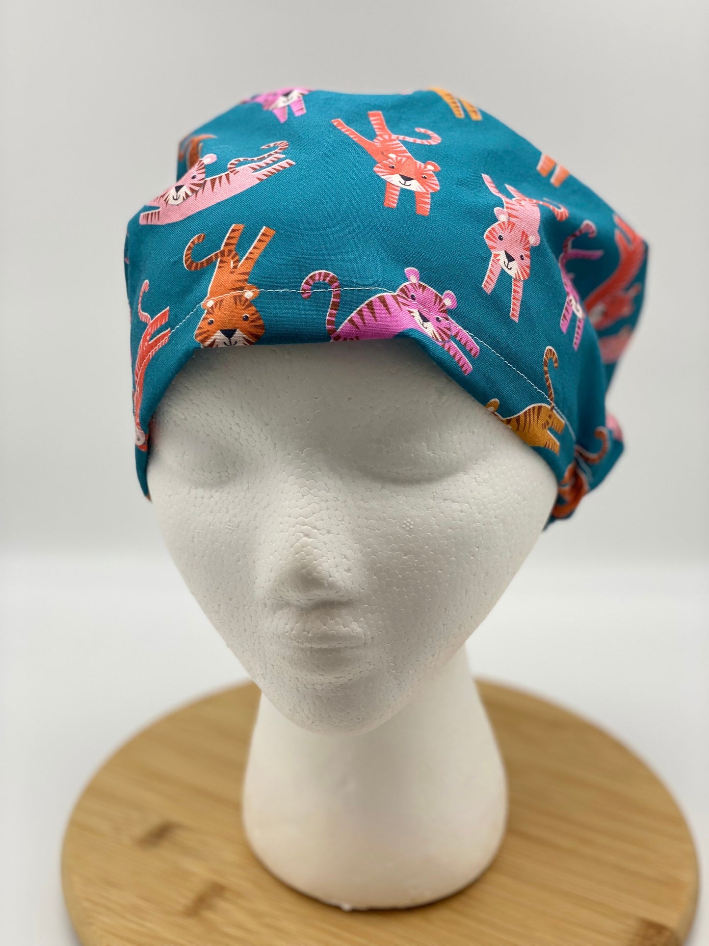 Tiger print European style scrub cap, tiger print scrub hat, scrub cap tigers, Bonnet Head Designs