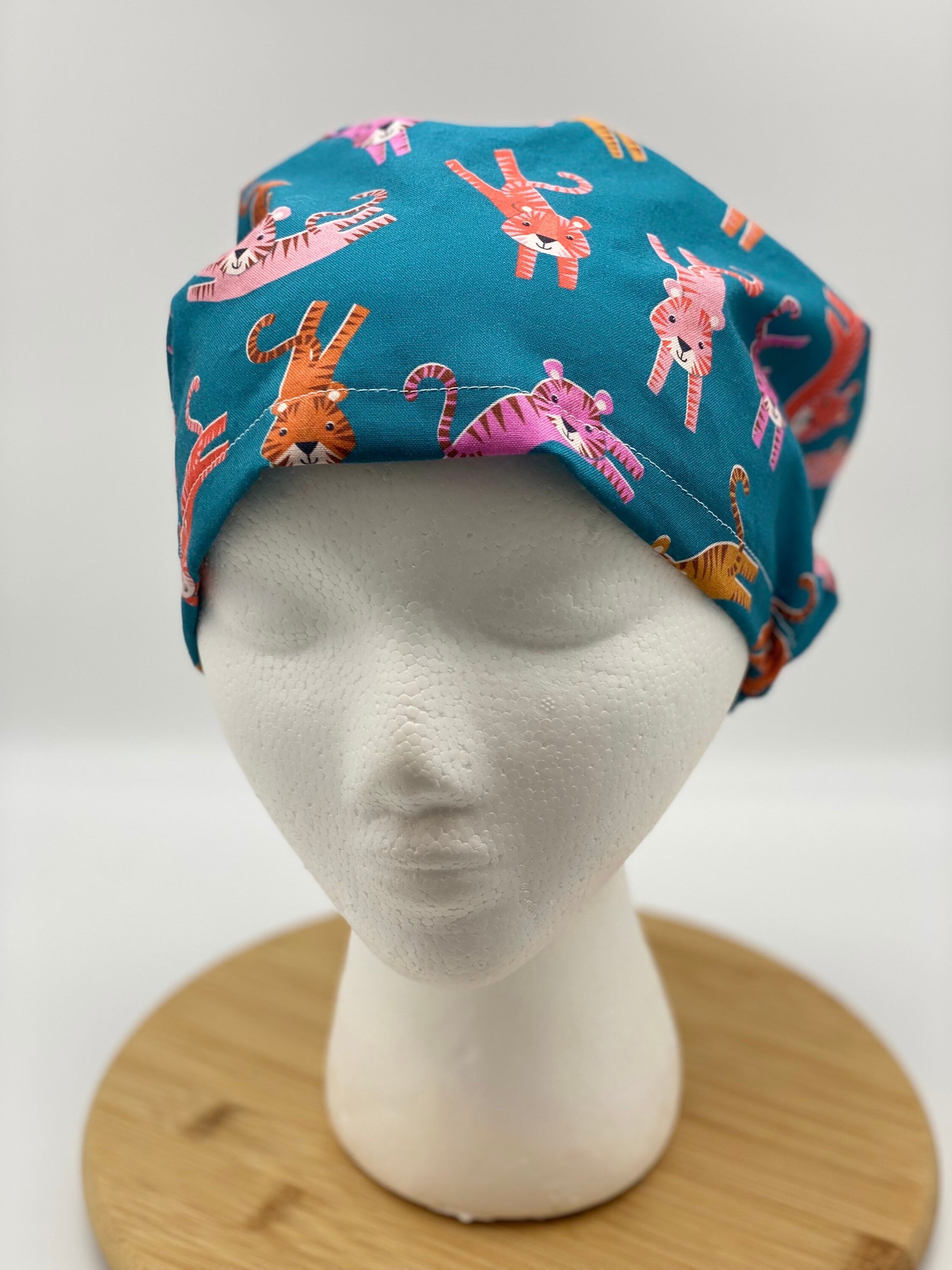 Tiger print European style scrub cap, tiger print scrub hat, scrub cap tigers, Bonnet Head Designs