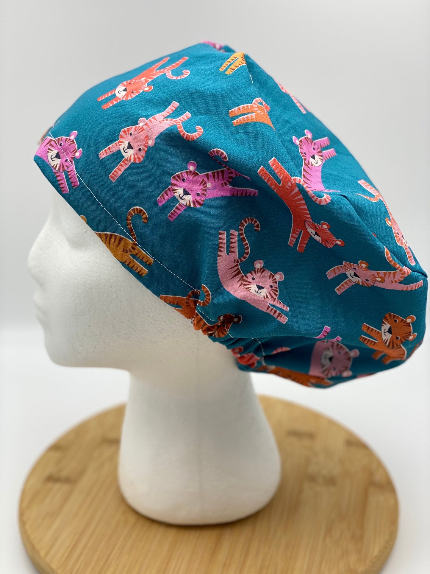 Tiger print European style scrub cap, tiger print scrub hat, scrub cap tigers, Bonnet Head Designs