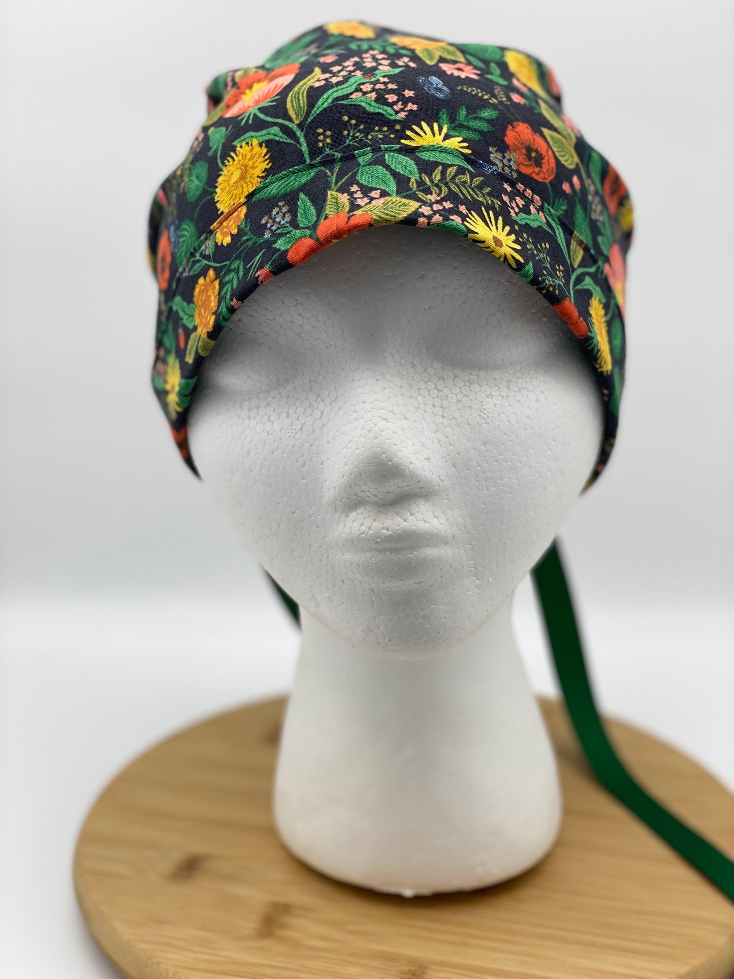 Camont black and green fabric scrub cap, Bonnet Head Designs