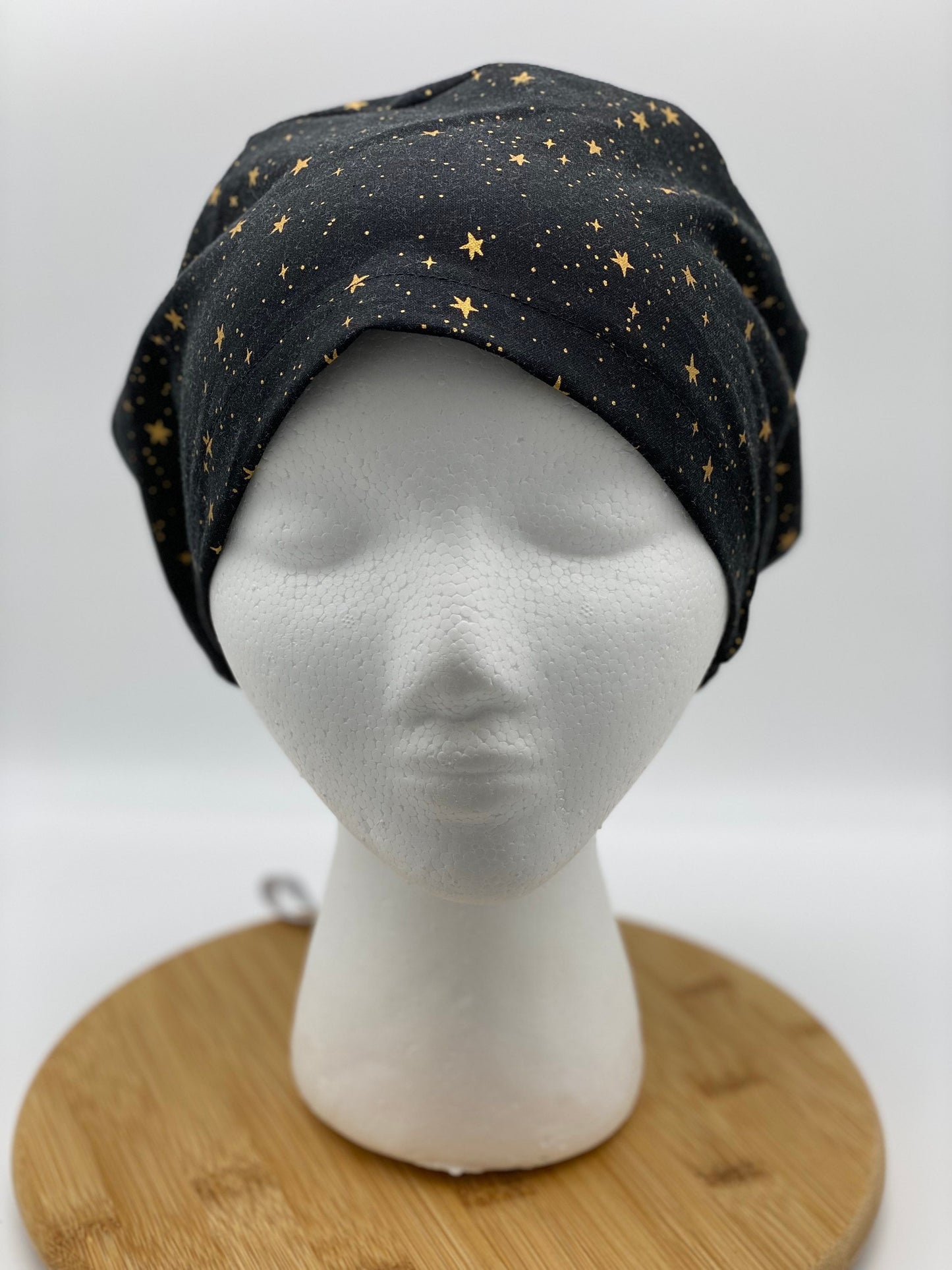 Primavera Black and gold stars euro style scrub cap