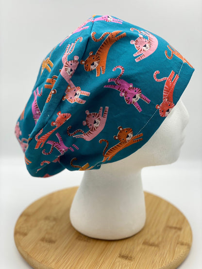 Tiger print European style scrub cap, tiger print scrub hat, scrub cap tigers, Bonnet Head Designs