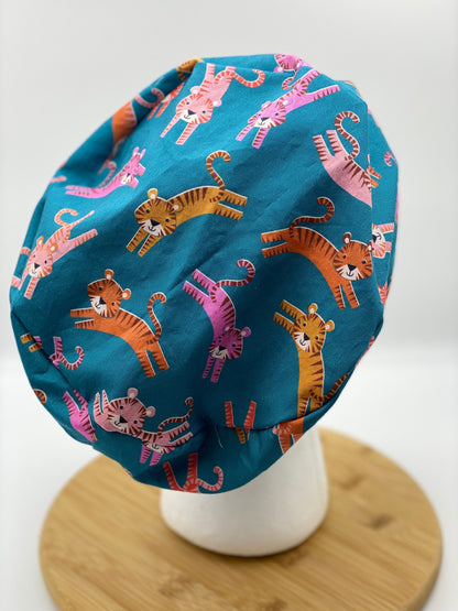 Tiger print European style scrub cap, tiger print scrub hat, scrub cap tigers, Bonnet Head Designs