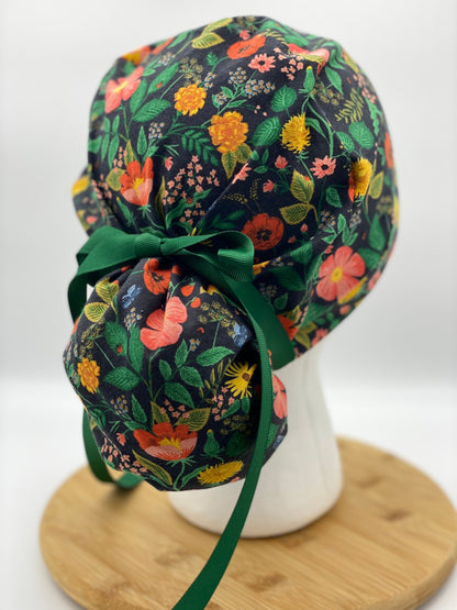 Camont black and green fabric scrub cap, Bonnet Head Designs