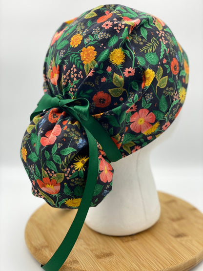 Camont black and green fabric scrub cap, Bonnet Head Designs