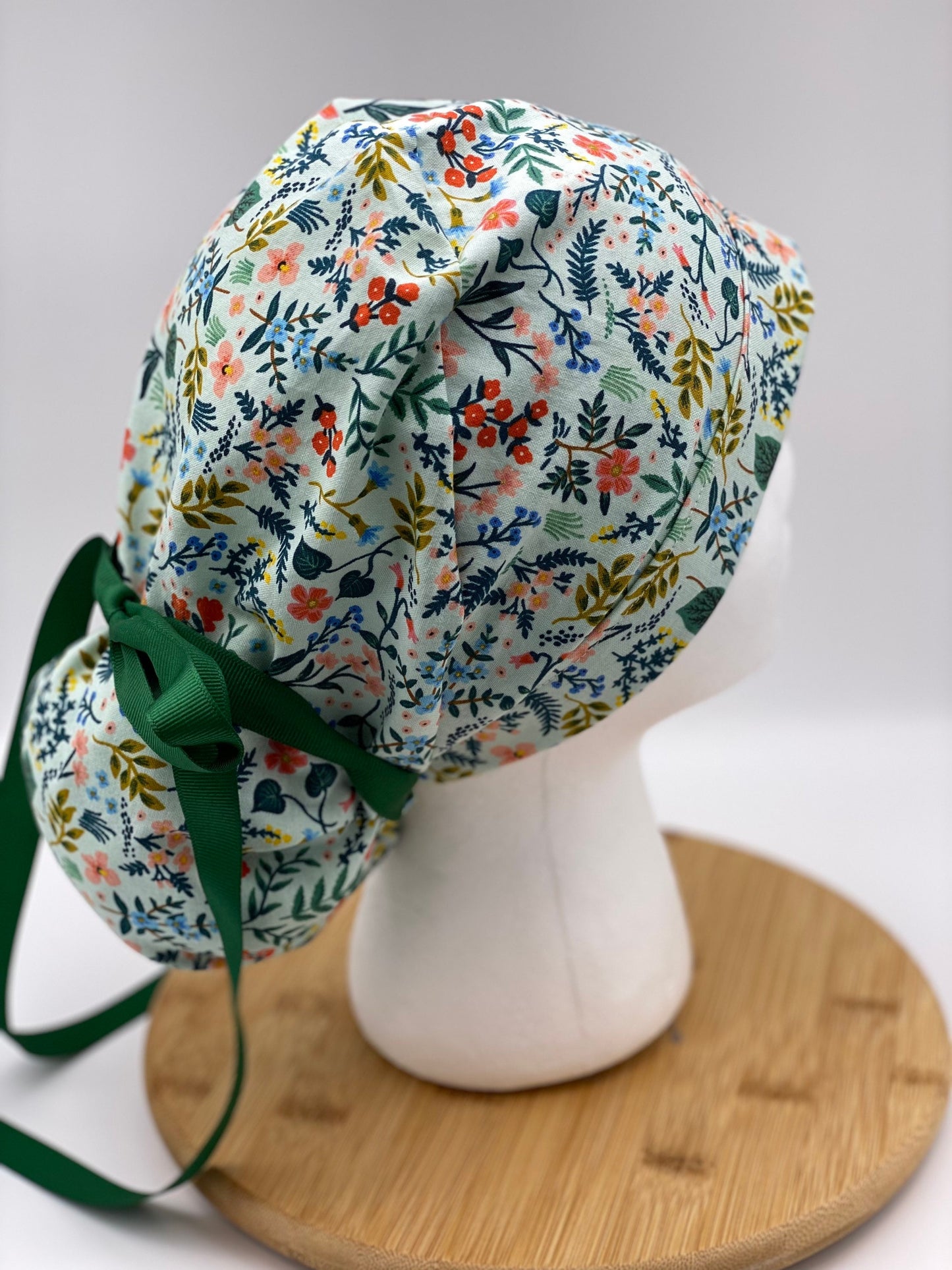 Rifle Paper Co mint metallic fabric scrub cap, mint floral scrub hat, ponytail scrub cap mint green floral, Bonnet Head Designs