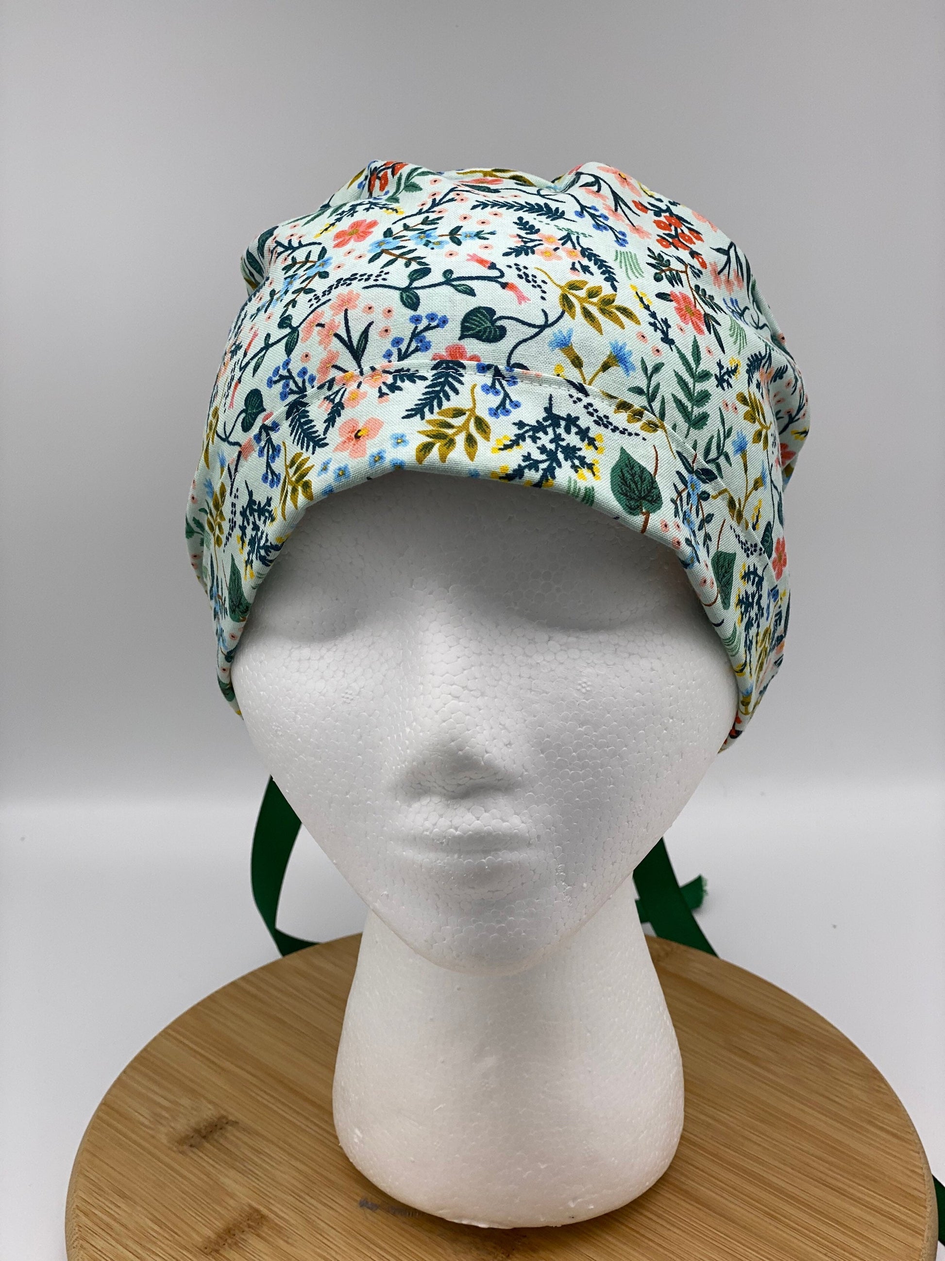 Rifle Paper Co mint metallic fabric scrub cap, mint floral scrub hat, ponytail scrub cap mint green floral, Bonnet Head Designs