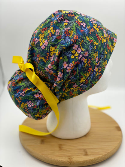 Bramble lea floral scrub cap, Navy floral scrub hat, Bonnet Head Designs