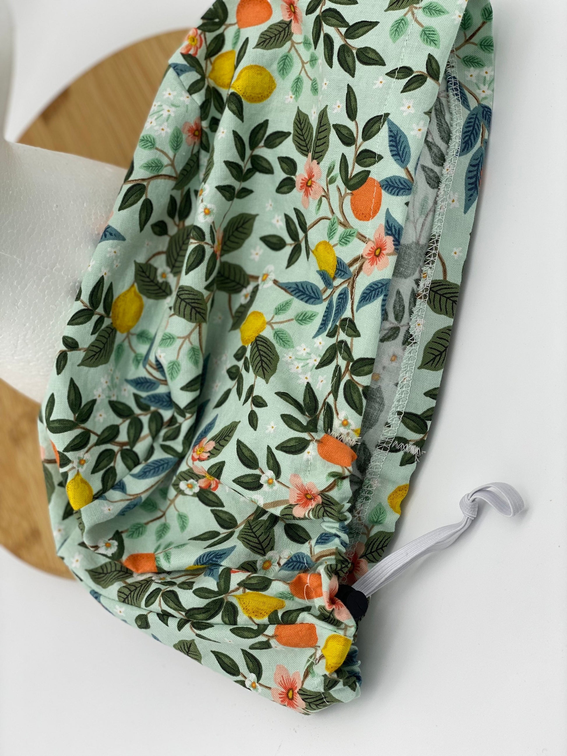 Mint bramble citrus euro scrub cap, mint citrus scrub hat euro, Bonnet Head Designs