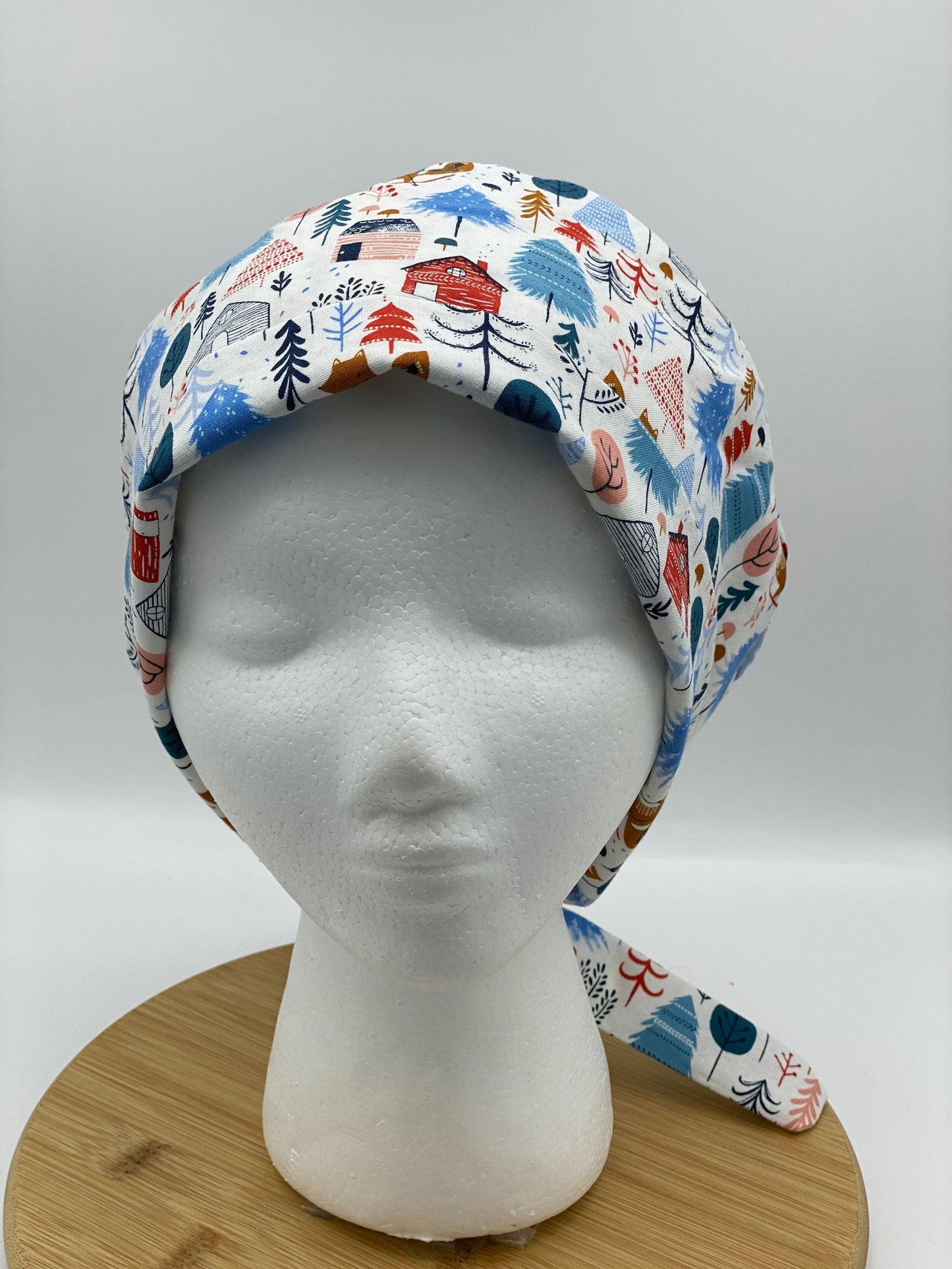 Snow much fun tie back scrub cap, winter pixie scrub cap, ski scrub hat, Bonnet Head Designs