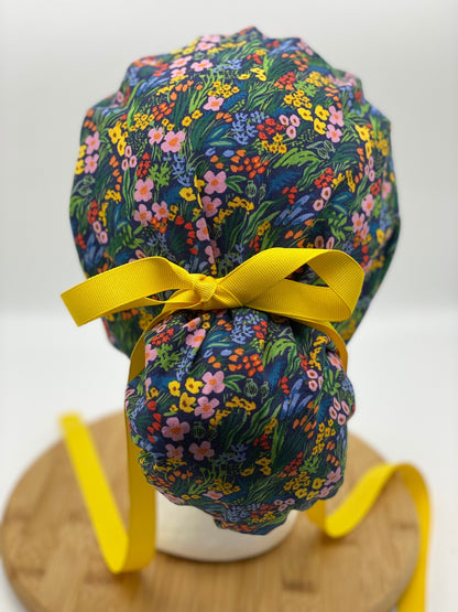 Bramble lea floral scrub cap, Navy floral scrub hat, Bonnet Head Designs