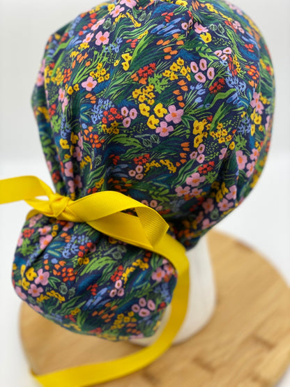 Bramble lea floral scrub cap, Navy floral scrub hat, Bonnet Head Designs