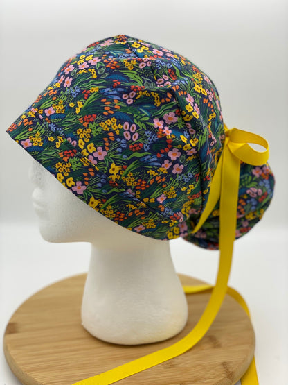 Bramble lea floral scrub cap, Navy floral scrub hat, Bonnet Head Designs