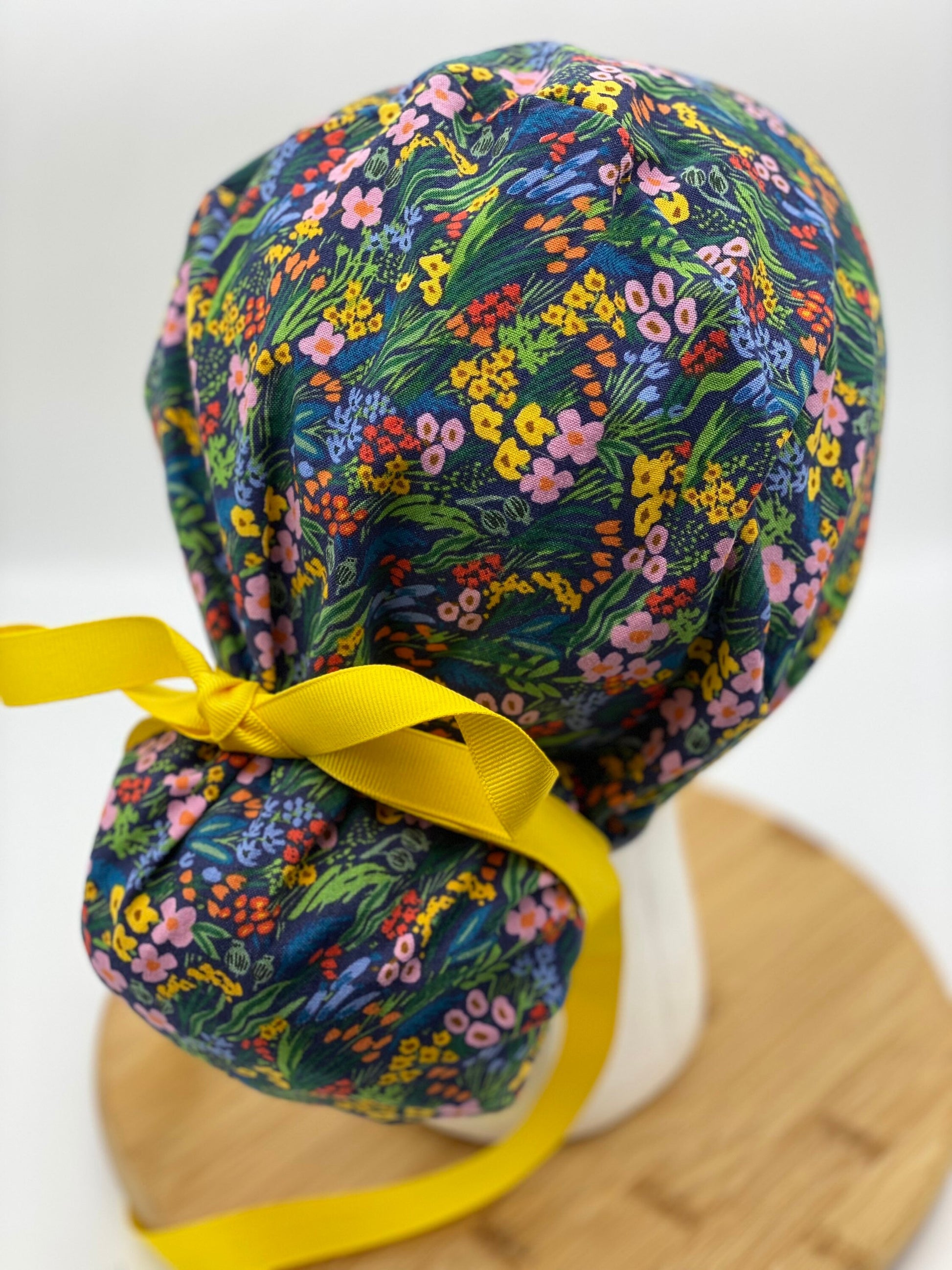 Bramble lea floral scrub cap, Navy floral scrub hat, Bonnet Head Designs