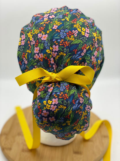 Bramble lea floral scrub cap, Navy floral scrub hat, Bonnet Head Designs