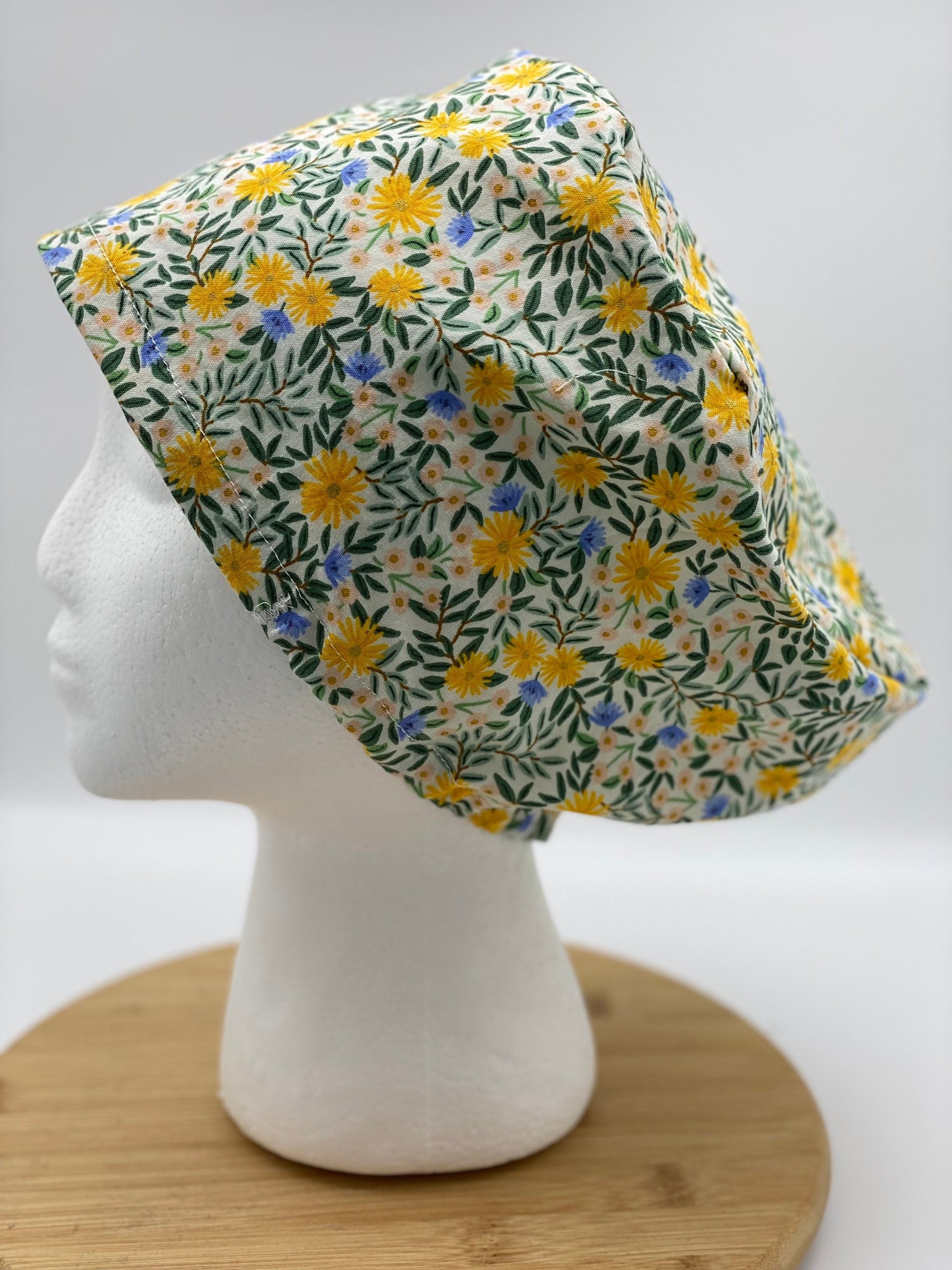 Daisy fields euro scrub cap, yellow floral scrub cap, floral euro scrub hat, Bonnet Head