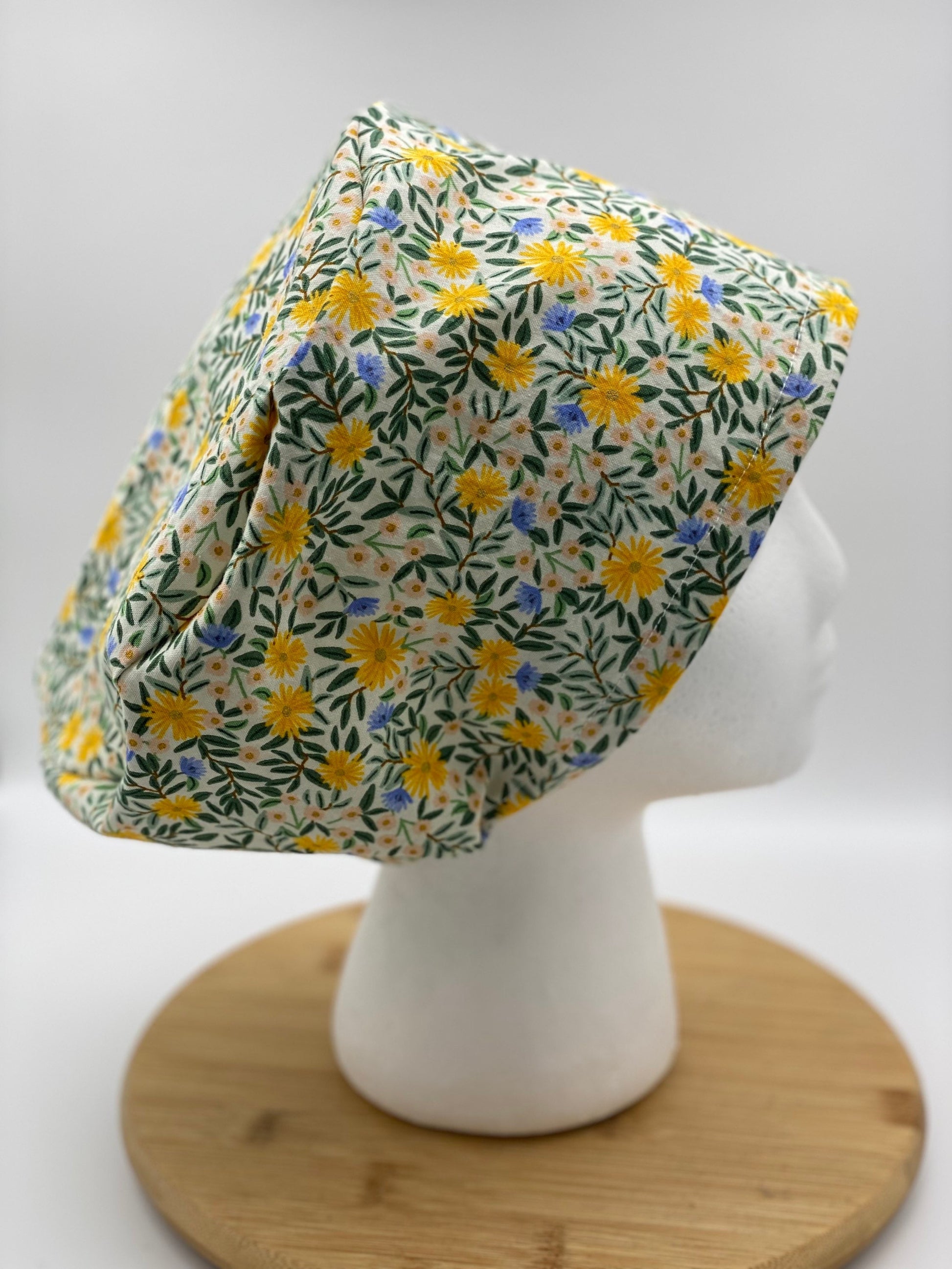 Daisy fields euro scrub cap, yellow floral scrub cap, floral euro scrub hat, Bonnet Head