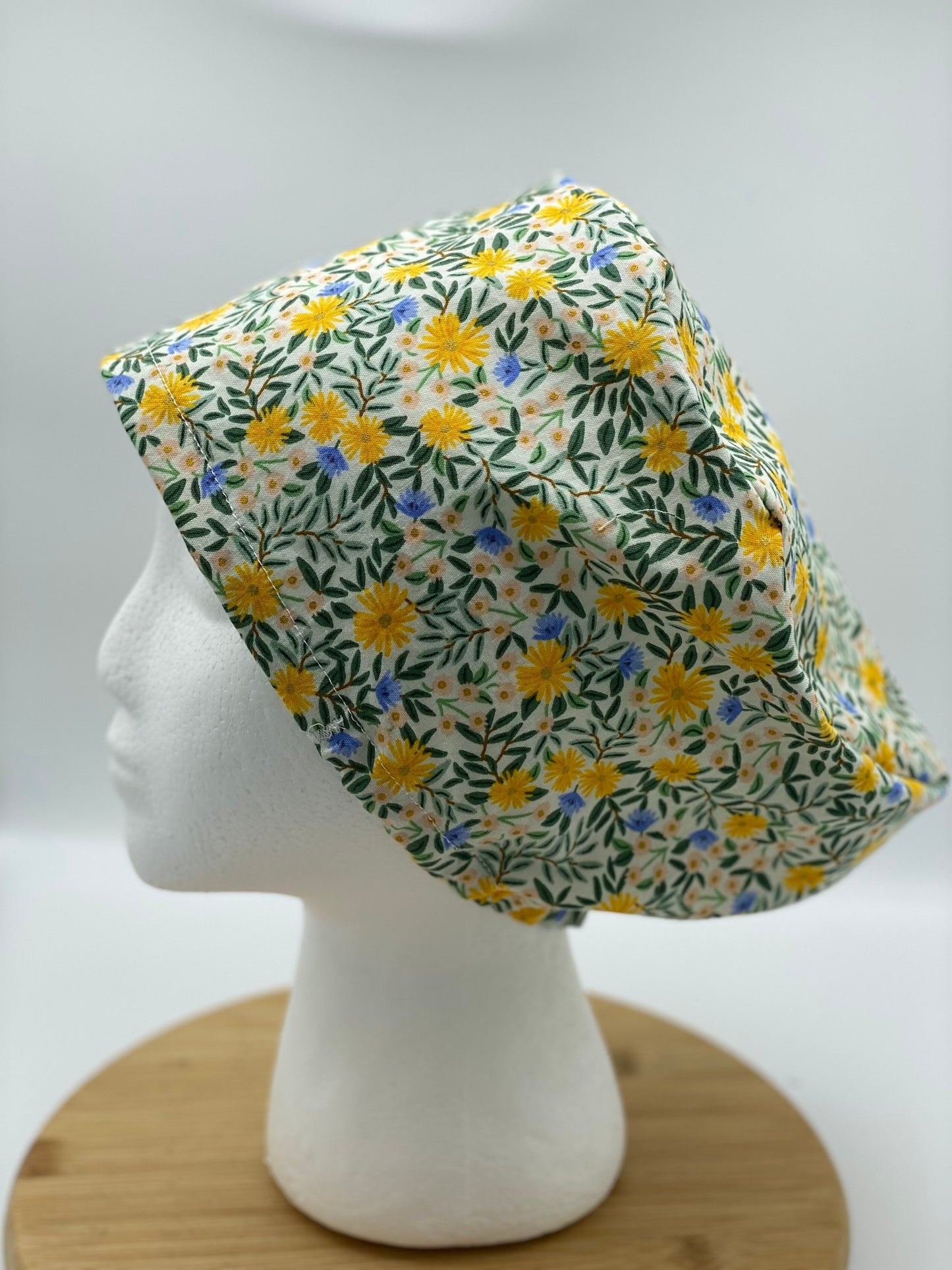 Daisy fields euro scrub cap, yellow floral scrub cap, floral euro scrub hat, Bonnet Head