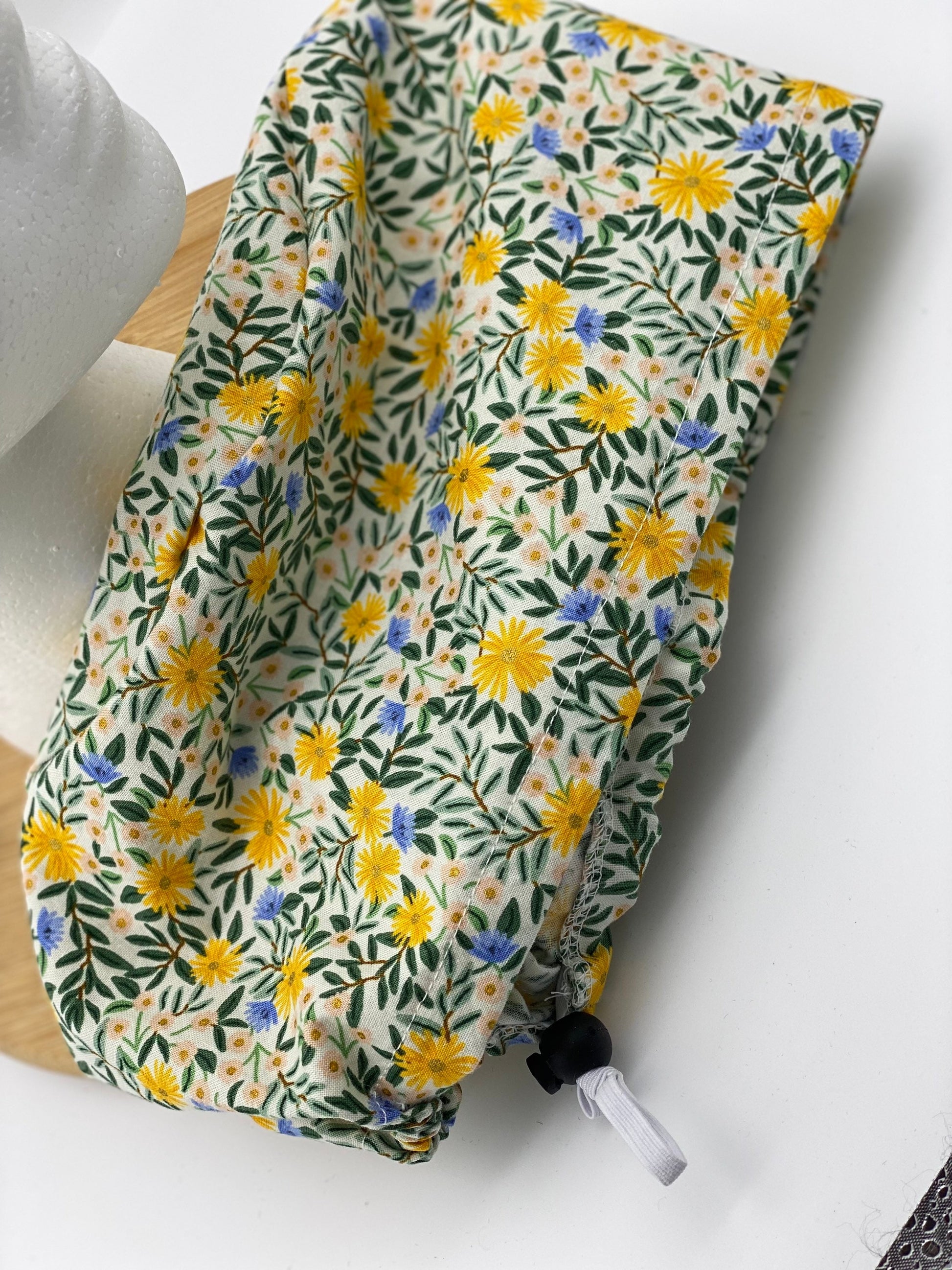 Daisy fields euro scrub cap, yellow floral scrub cap, floral euro scrub hat, Bonnet Head