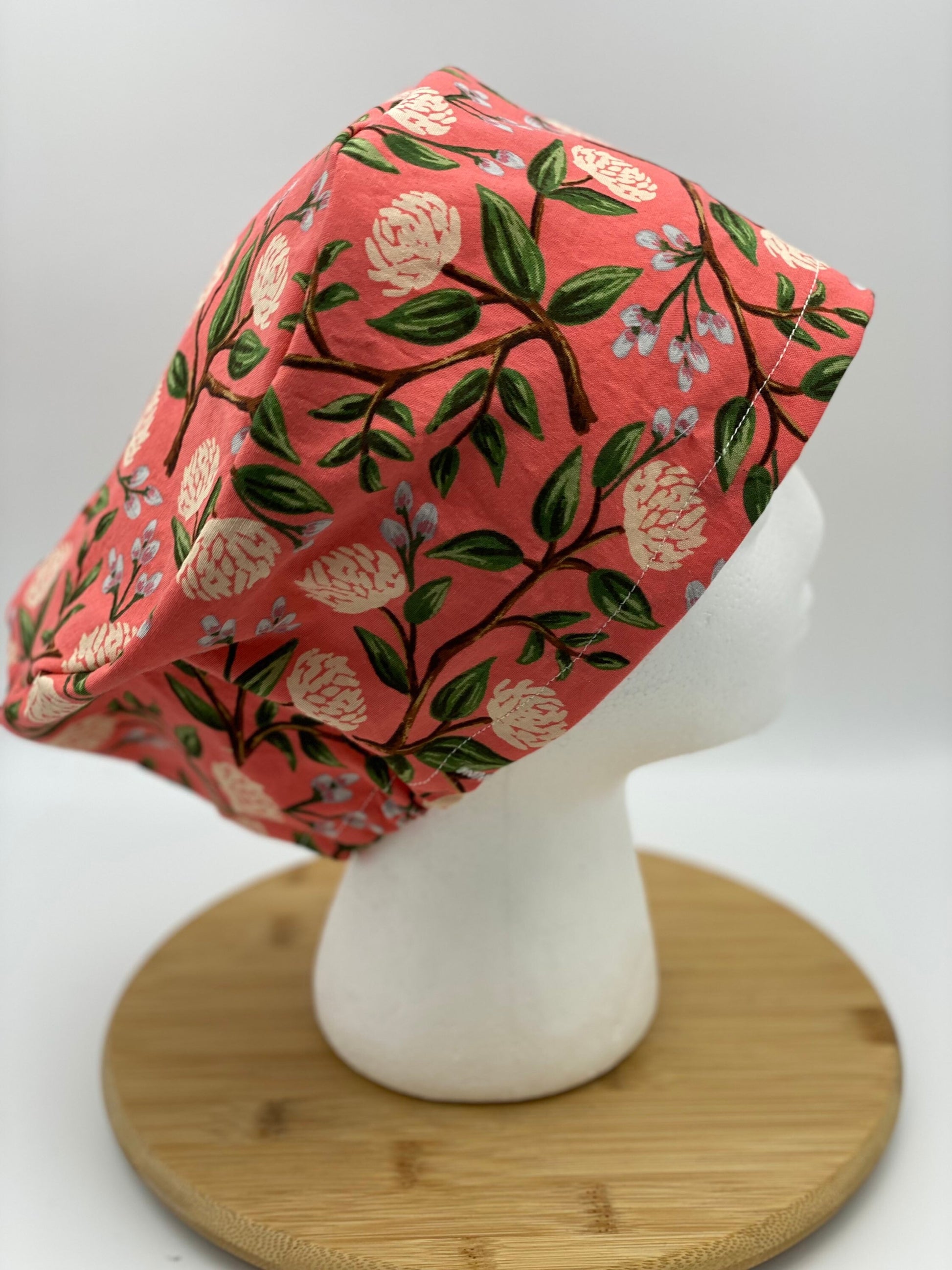 Pink peony euro scrub cap, Rifle Paper co fabric scrub cap, pink peonies euro scrub hat, Bonnet Head Designs