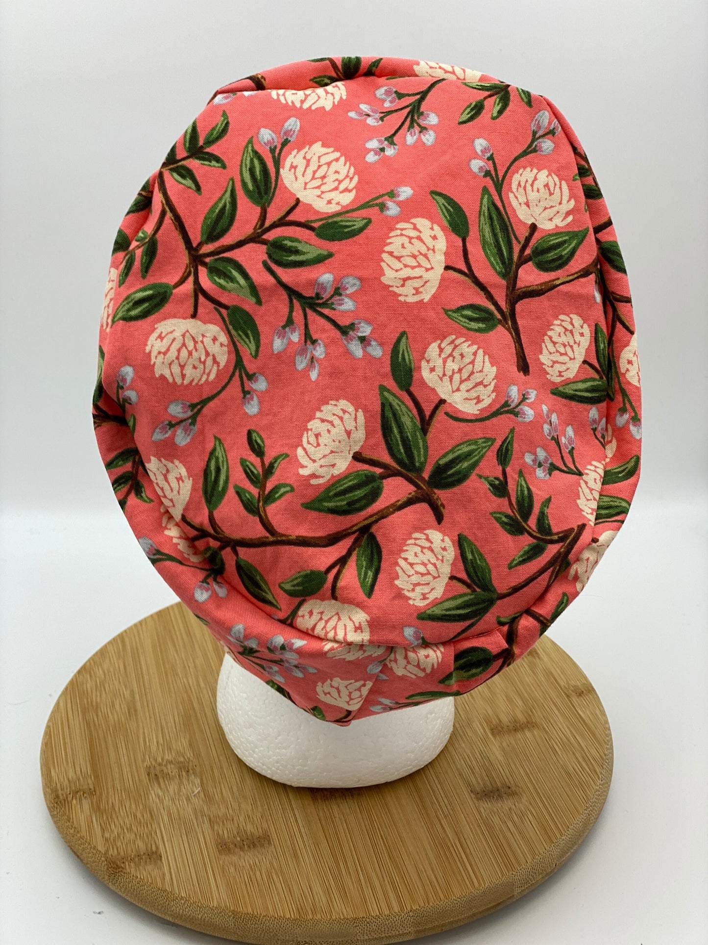 Pink peony euro scrub cap, Rifle Paper co fabric scrub cap, pink peonies euro scrub hat, Bonnet Head Designs