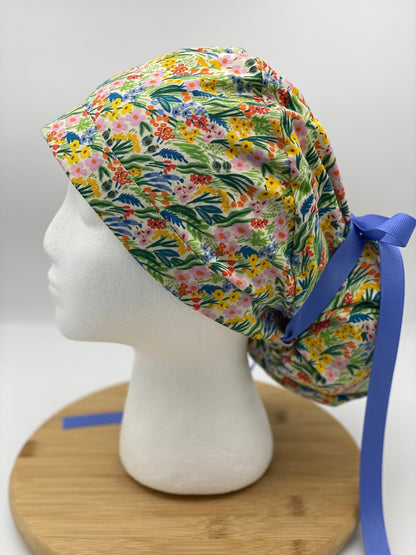 Bramble floral scrub cap, spring floral scrub cap, womens scrub cap floral, Bonnet Head Designs